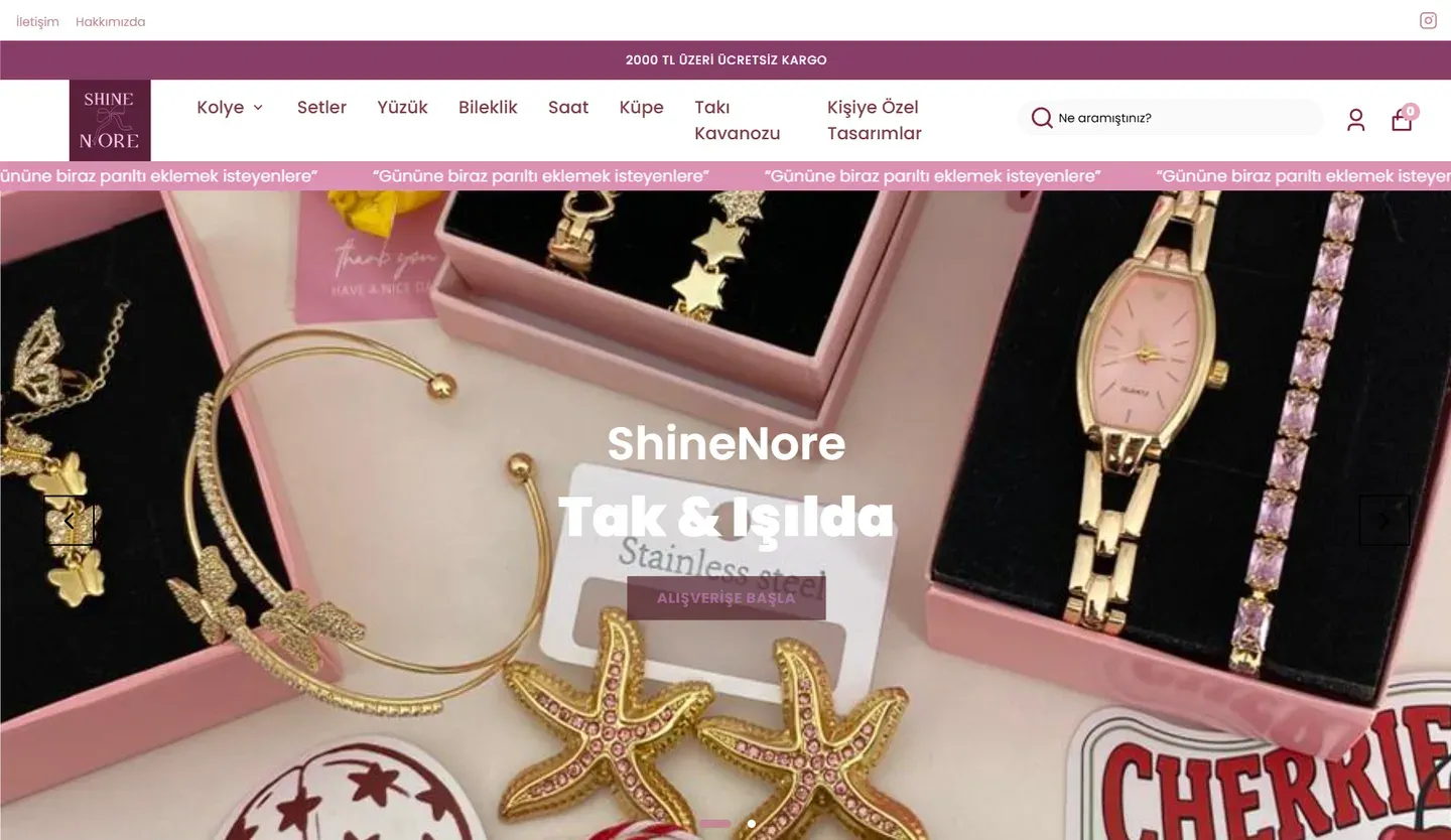 Shine Nore web sitesinin ana sayfası, Eylül 2026 ekran görüntüsü